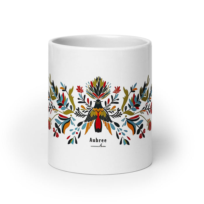 Aubree Exclusive Name Art Piece Home Office Work Coffee Mug Mexican Spanish Pride Gift Cup One-Of-A-Kind Calligraphy White Glossy Mug | A3 Mexicada