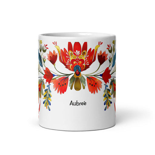 Aubree Exclusive Name Art Piece Home Office Work Coffee Mug Mexican Spanish Pride Gift Cup One - Of - A - Kind Calligraphy White Glossy Mug | A30 - Mexicada