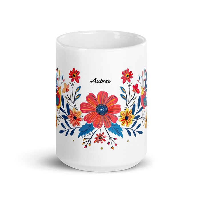 Aubree Exclusive Name Art Piece Home Office Work Coffee Mug Mexican Spanish Pride Gift Cup One-Of-A-Kind Calligraphy White Glossy Mug | A31 Mexicada