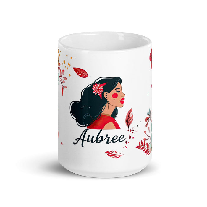 Aubree Exclusive Name Art Piece Home Office Work Coffee Mug Mexican Spanish Pride Gift Cup One-Of-A-Kind Calligraphy White Glossy Mug | A33 Mexicada