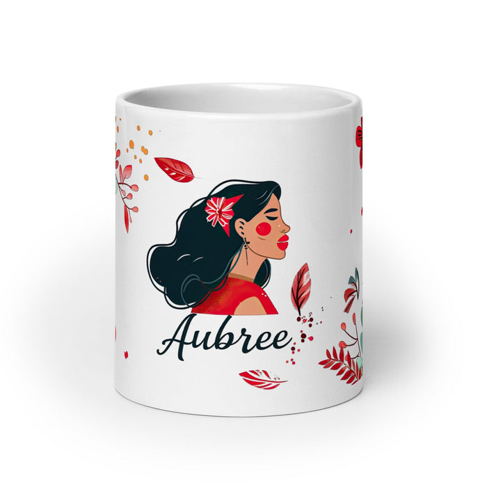 Aubree Exclusive Name Art Piece Home Office Work Coffee Mug Mexican Spanish Pride Gift Cup One-Of-A-Kind Calligraphy White Glossy Mug | A33 Mexicada