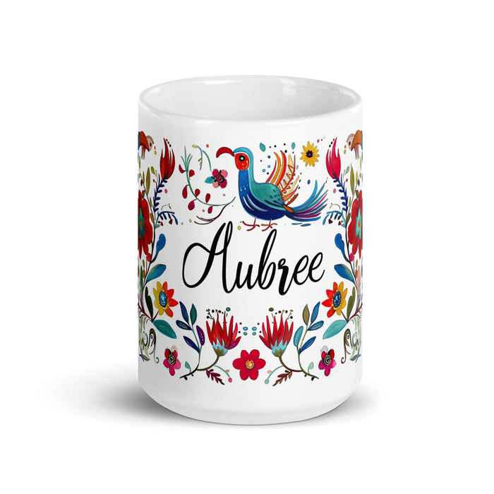 Aubree Exclusive Name Art Piece Home Office Work Coffee Mug Mexican Spanish Pride Gift Cup One - Of - A - Kind Calligraphy White Glossy Mug | A35 - Mexicada