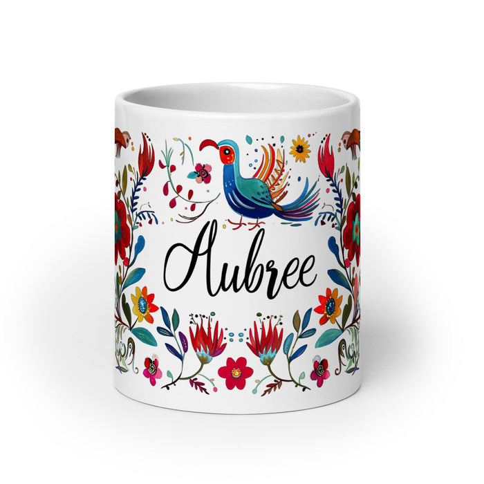 Aubree Exclusive Name Art Piece Home Office Work Coffee Mug Mexican Spanish Pride Gift Cup One - Of - A - Kind Calligraphy White Glossy Mug | A35 - Mexicada