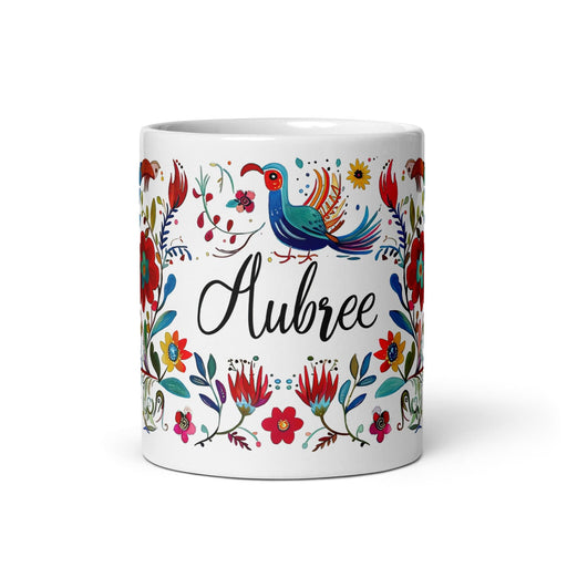 Aubree Exclusive Name Art Piece Home Office Work Coffee Mug Mexican Spanish Pride Gift Cup One-Of-A-Kind Calligraphy White Glossy Mug | A35 Mexicada