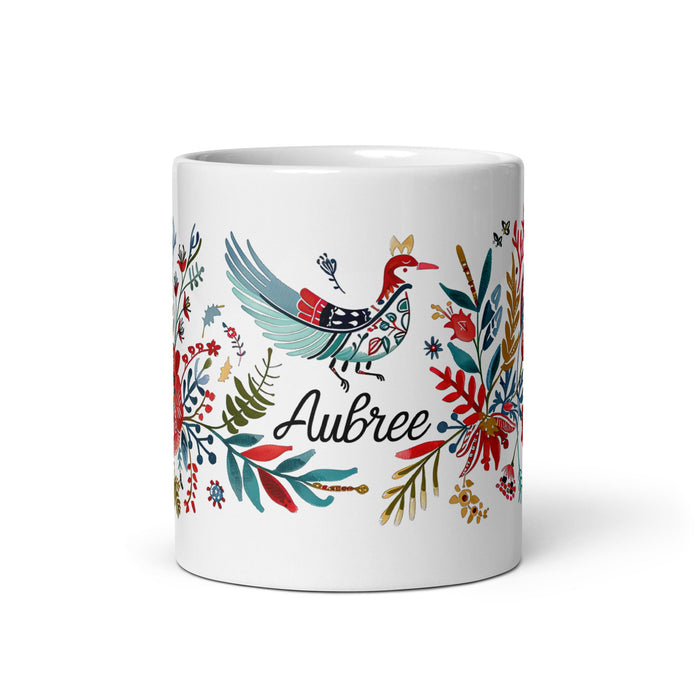 Aubree Exclusive Name Art Piece Home Office Work Coffee Mug Mexican Spanish Pride Gift Cup One - Of - A - Kind Calligraphy White Glossy Mug | A36 - Mexicada