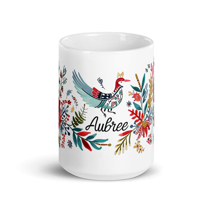 Aubree Exclusive Name Art Piece Home Office Work Coffee Mug Mexican Spanish Pride Gift Cup One-Of-A-Kind Calligraphy White Glossy Mug | A36 Mexicada