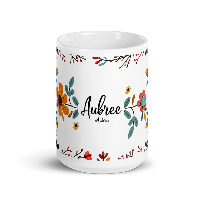 Aubree Exclusive Name Art Piece Home Office Work Coffee Mug Mexican Spanish Pride Gift Cup One - Of - A - Kind Calligraphy White Glossy Mug | A37 - Mexicada