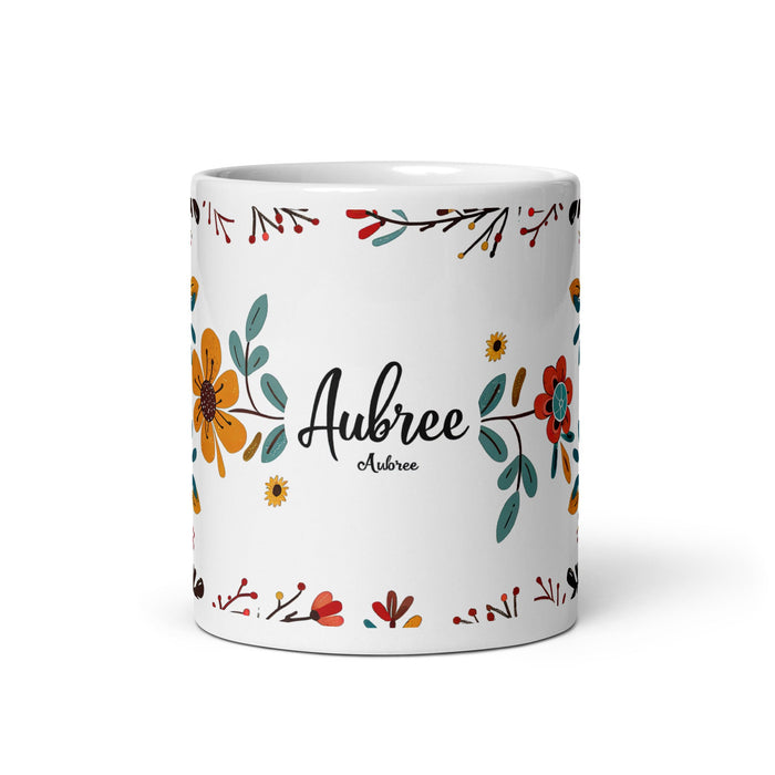 Aubree Exclusive Name Art Piece Home Office Work Coffee Mug Mexican Spanish Pride Gift Cup One - Of - A - Kind Calligraphy White Glossy Mug | A37 - Mexicada