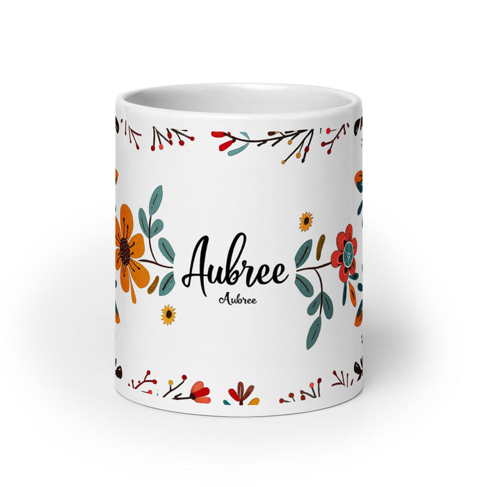 Aubree Exclusive Name Art Piece Home Office Work Coffee Mug Mexican Spanish Pride Gift Cup One - Of - A - Kind Calligraphy White Glossy Mug | A37 - Mexicada