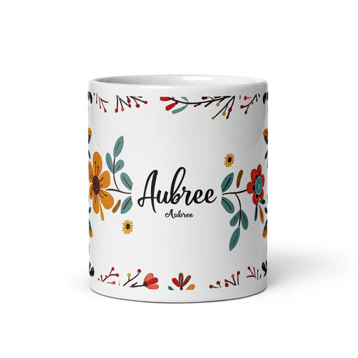 Aubree Exclusive Name Art Piece Home Office Work Coffee Mug Mexican Spanish Pride Gift Cup One-Of-A-Kind Calligraphy White Glossy Mug | A37 Mexicada