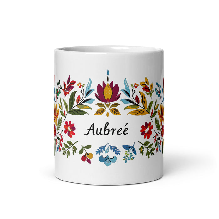 Aubree Exclusive Name Art Piece Home Office Work Coffee Mug Mexican Spanish Pride Gift Cup One - Of - A - Kind Calligraphy White Glossy Mug | A38 - Mexicada