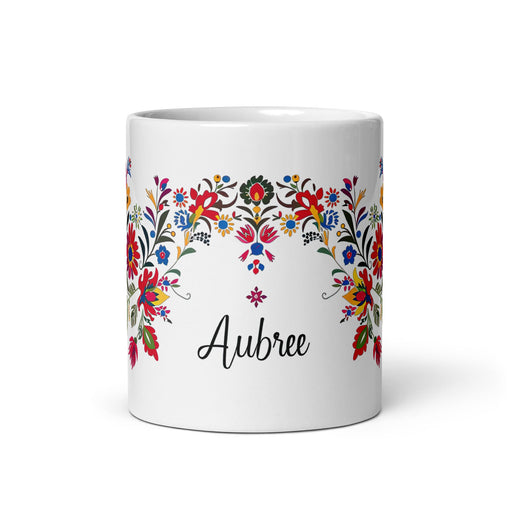 Aubree Exclusive Name Art Piece Home Office Work Coffee Mug Mexican Spanish Pride Gift Cup One - Of - A - Kind Calligraphy White Glossy Mug | A39 - Mexicada