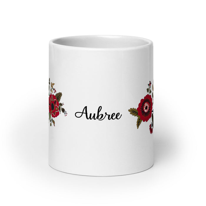 Aubree Exclusive Name Art Piece Home Office Work Coffee Mug Mexican Spanish Pride Gift Cup One - Of - A - Kind Calligraphy White Glossy Mug | A4 - Mexicada