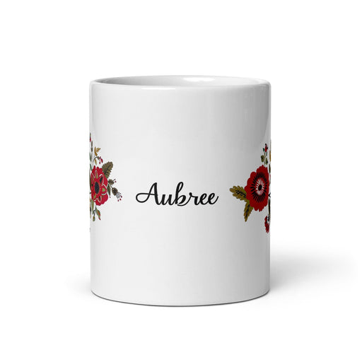 Aubree Exclusive Name Art Piece Home Office Work Coffee Mug Mexican Spanish Pride Gift Cup One-Of-A-Kind Calligraphy White Glossy Mug | A4 Mexicada