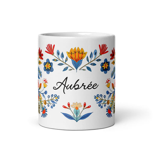 Aubree Exclusive Name Art Piece Home Office Work Coffee Mug Mexican Spanish Pride Gift Cup One-Of-A-Kind Calligraphy White Glossy Mug | A5 Mexicada