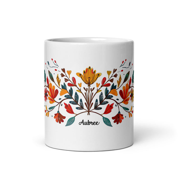 Aubree Exclusive Name Art Piece Home Office Work Coffee Mug Mexican Spanish Pride Gift Cup One - Of - A - Kind Calligraphy White Glossy Mug | A6 - Mexicada