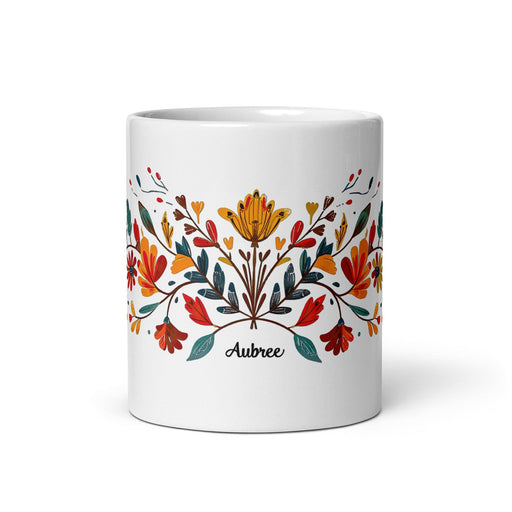 Aubree Exclusive Name Art Piece Home Office Work Coffee Mug Mexican Spanish Pride Gift Cup One-Of-A-Kind Calligraphy White Glossy Mug | A6 Mexicada