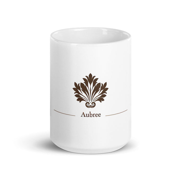 Aubree Exclusive Name Art Piece Home Office Work Coffee Mug Mexican Spanish Pride Gift Cup One-Of-A-Kind Calligraphy White Glossy Mug | A7 Mexicada