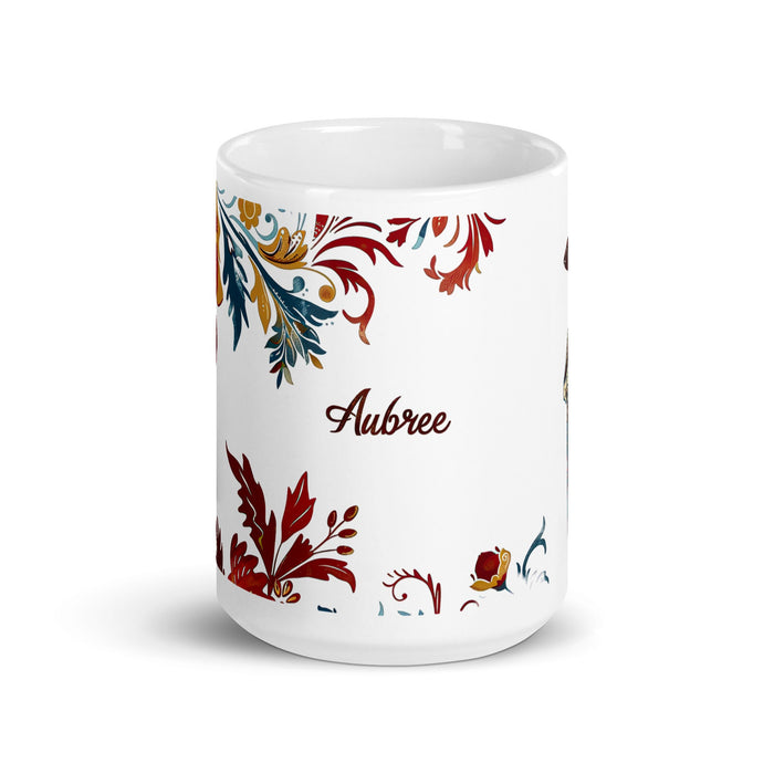 Aubree Exclusive Name Art Piece Home Office Work Coffee Mug Mexican Spanish Pride Gift Cup One - Of - A - Kind Calligraphy White Glossy Mug | A8 - Mexicada