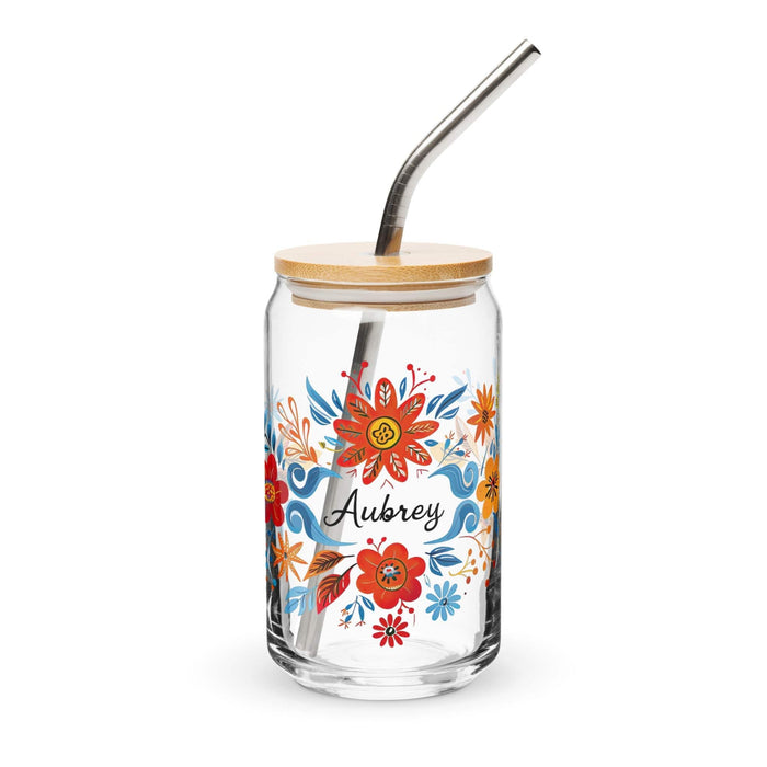 Aubrey Exclusive Name Art Piece Can-Shaped Glass Home Office Work Mexican Spanish Pride Gift Cup One-Of-A-Kind Calligraphy Glass | A10 Mexicada 16 oz With Lid & Straw