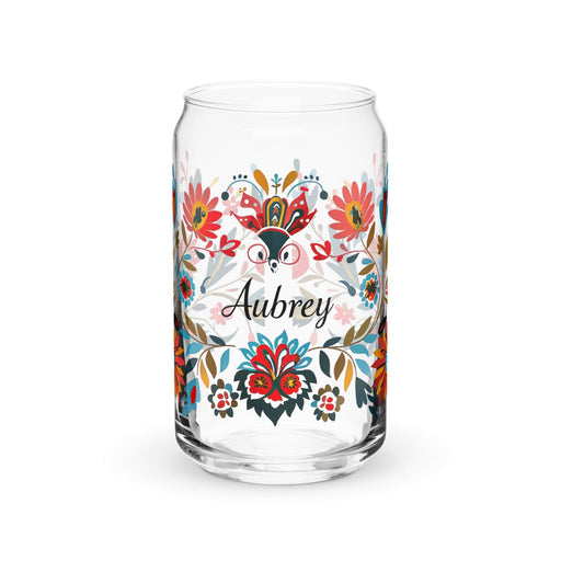 Aubrey Exclusive Name Art Piece Can-Shaped Glass Home Office Work Mexican Spanish Pride Gift Cup One-Of-A-Kind Calligraphy Glass | A12 Mexicada 16 oz