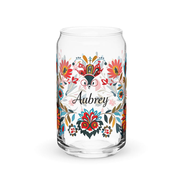 Aubrey Exclusive Name Art Piece Can-Shaped Glass Home Office Work Mexican Spanish Pride Gift Cup One-Of-A-Kind Calligraphy Glass | A12 Mexicada 16 oz