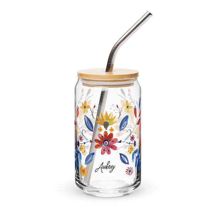 Aubrey Exclusive Name Art Piece Can-Shaped Glass Home Office Work Mexican Spanish Pride Gift Cup One-Of-A-Kind Calligraphy Glass | A21 Mexicada 16 oz With Lid & Straw