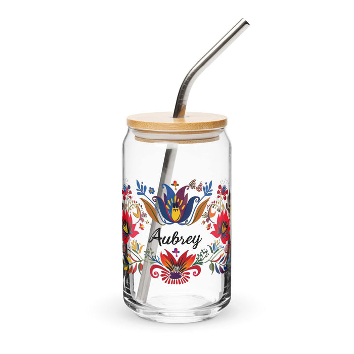 Aubrey Exclusive Name Art Piece Can-Shaped Glass Home Office Work Mexican Spanish Pride Gift Cup One-Of-A-Kind Calligraphy Glass | A24 Mexicada 16 oz With Lid & Straw