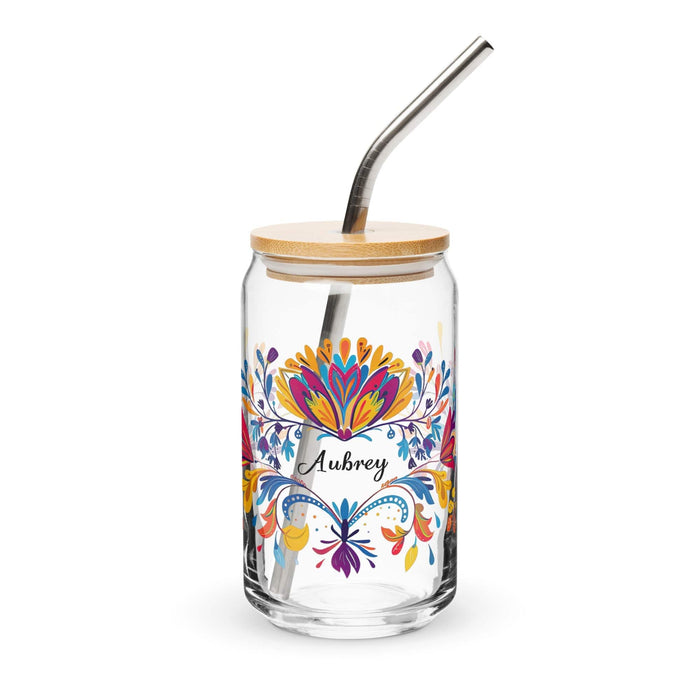 Aubrey Exclusive Name Art Piece Can-Shaped Glass Home Office Work Mexican Spanish Pride Gift Cup One-Of-A-Kind Calligraphy Glass | A27 Mexicada 16 oz With Lid & Straw