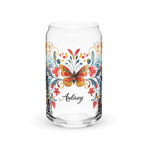 Aubrey Exclusive Name Art Piece Can - Shaped Glass Home Office Work Mexican Spanish Pride Gift Cup One - Of - A - Kind Calligraphy Glass | A7 - Mexicada