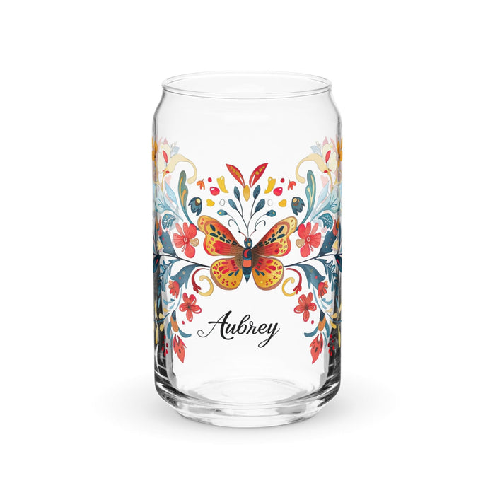 Aubrey Exclusive Name Art Piece Can-Shaped Glass Home Office Work Mexican Spanish Pride Gift Cup One-Of-A-Kind Calligraphy Glass | A7 Mexicada 16 oz