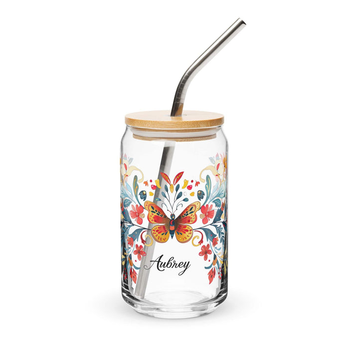 Aubrey Exclusive Name Art Piece Can-Shaped Glass Home Office Work Mexican Spanish Pride Gift Cup One-Of-A-Kind Calligraphy Glass | A7 Mexicada 16 oz With Lid & Straw