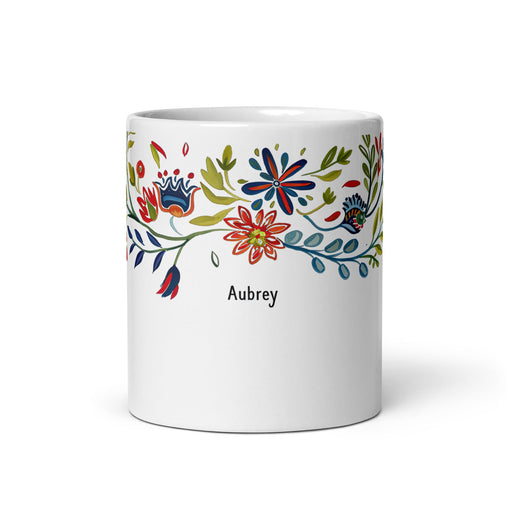 Aubrey Exclusive Name Art Piece Home Office Work Coffee Mug Mexican Spanish Pride Gift Cup One - Of - A - Kind Calligraphy White Glossy Mug | A1 - Mexicada