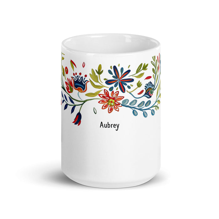 Aubrey Exclusive Name Art Piece Home Office Work Coffee Mug Mexican Spanish Pride Gift Cup One - Of - A - Kind Calligraphy White Glossy Mug | A1 - Mexicada