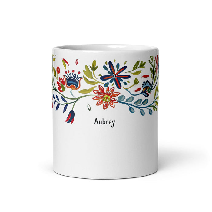 Aubrey Exclusive Name Art Piece Home Office Work Coffee Mug Mexican Spanish Pride Gift Cup One-Of-A-Kind Calligraphy White Glossy Mug | A1 Mexicada