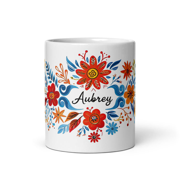 Aubrey Exclusive Name Art Piece Home Office Work Coffee Mug Mexican Spanish Pride Gift Cup One - Of - A - Kind Calligraphy White Glossy Mug | A10 - Mexicada