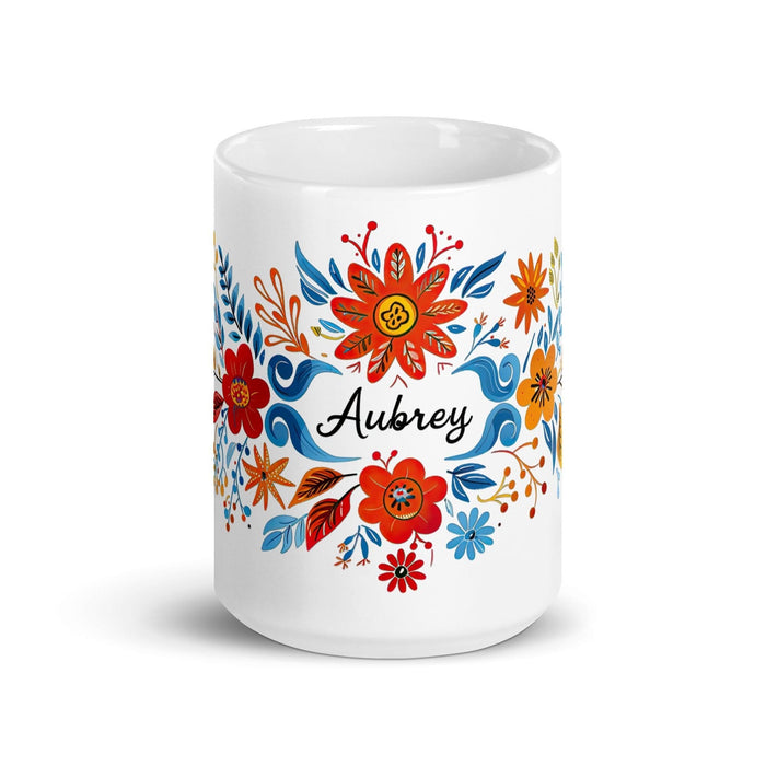 Aubrey Exclusive Name Art Piece Home Office Work Coffee Mug Mexican Spanish Pride Gift Cup One-Of-A-Kind Calligraphy White Glossy Mug | A10 Mexicada