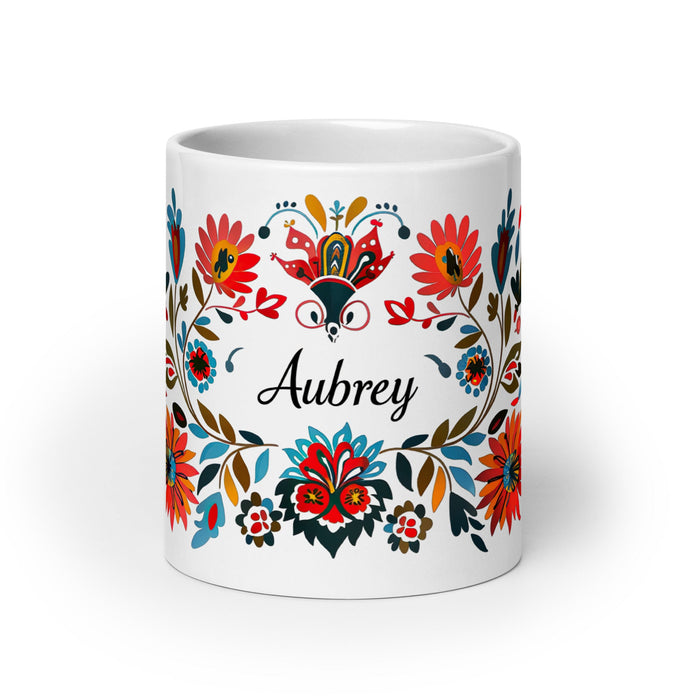 Aubrey Exclusive Name Art Piece Home Office Work Coffee Mug Mexican Spanish Pride Gift Cup One - Of - A - Kind Calligraphy White Glossy Mug | A12 - Mexicada