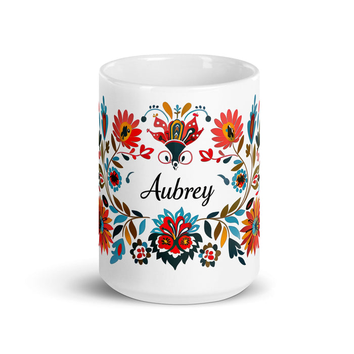 Aubrey Exclusive Name Art Piece Home Office Work Coffee Mug Mexican Spanish Pride Gift Cup One - Of - A - Kind Calligraphy White Glossy Mug | A12 - Mexicada