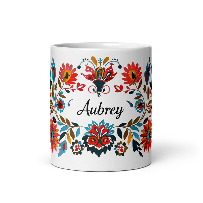 Aubrey Exclusive Name Art Piece Home Office Work Coffee Mug Mexican Spanish Pride Gift Cup One - Of - A - Kind Calligraphy White Glossy Mug | A12 - Mexicada