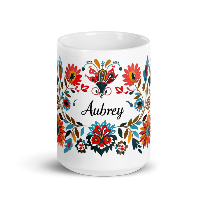 Aubrey Exclusive Name Art Piece Home Office Work Coffee Mug Mexican Spanish Pride Gift Cup One-Of-A-Kind Calligraphy White Glossy Mug | A12 Mexicada