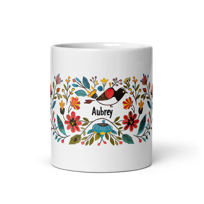 Aubrey Exclusive Name Art Piece Home Office Work Coffee Mug Mexican Spanish Pride Gift Cup One - Of - A - Kind Calligraphy White Glossy Mug | A13 - Mexicada