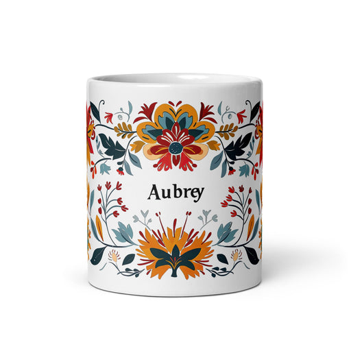 Aubrey Exclusive Name Art Piece Home Office Work Coffee Mug Mexican Spanish Pride Gift Cup One - Of - A - Kind Calligraphy White Glossy Mug | A14 - Mexicada