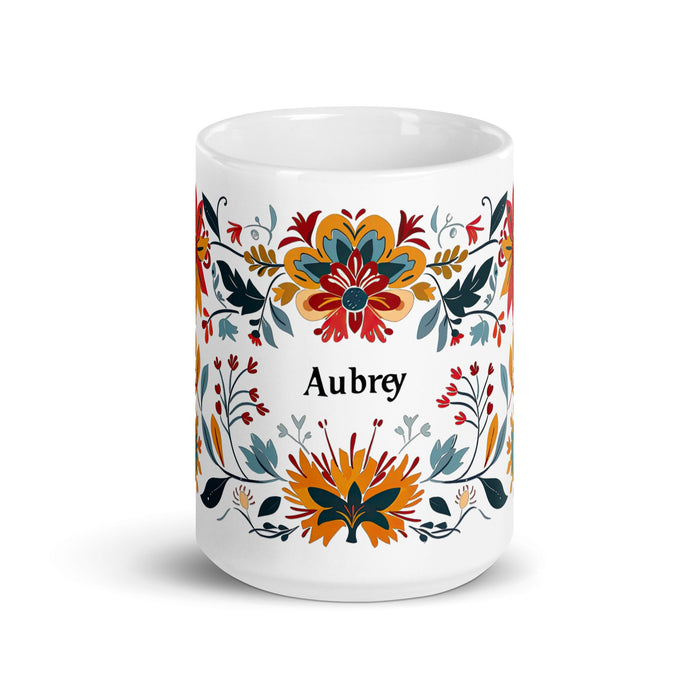 Aubrey Exclusive Name Art Piece Home Office Work Coffee Mug Mexican Spanish Pride Gift Cup One - Of - A - Kind Calligraphy White Glossy Mug | A14 - Mexicada