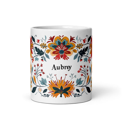 Aubrey Exclusive Name Art Piece Home Office Work Coffee Mug Mexican Spanish Pride Gift Cup One-Of-A-Kind Calligraphy White Glossy Mug | A14 Mexicada