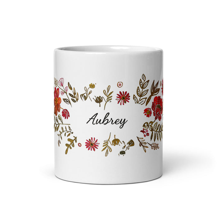 Aubrey Exclusive Name Art Piece Home Office Work Coffee Mug Mexican Spanish Pride Gift Cup One - Of - A - Kind Calligraphy White Glossy Mug | A15 - Mexicada