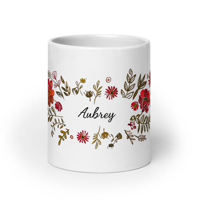 Aubrey Exclusive Name Art Piece Home Office Work Coffee Mug Mexican Spanish Pride Gift Cup One - Of - A - Kind Calligraphy White Glossy Mug | A15 - Mexicada