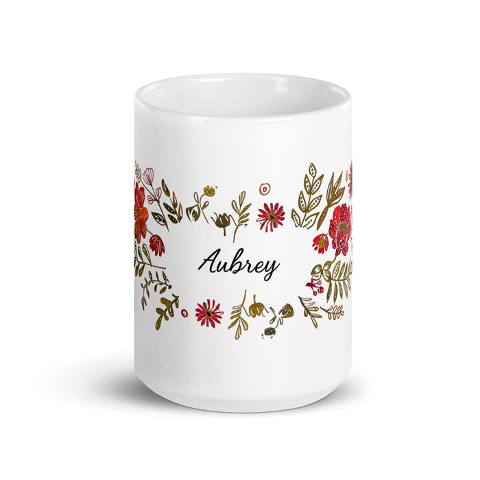 Aubrey Exclusive Name Art Piece Home Office Work Coffee Mug Mexican Spanish Pride Gift Cup One - Of - A - Kind Calligraphy White Glossy Mug | A15 - Mexicada