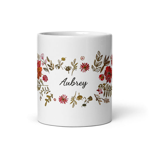 Aubrey Exclusive Name Art Piece Home Office Work Coffee Mug Mexican Spanish Pride Gift Cup One-Of-A-Kind Calligraphy White Glossy Mug | A15 Mexicada