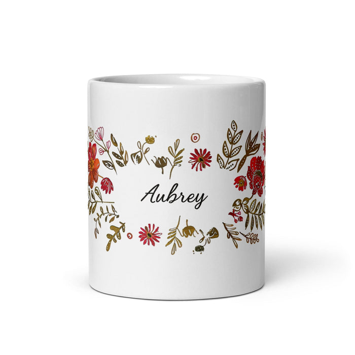 Aubrey Exclusive Name Art Piece Home Office Work Coffee Mug Mexican Spanish Pride Gift Cup One-Of-A-Kind Calligraphy White Glossy Mug | A15 Mexicada